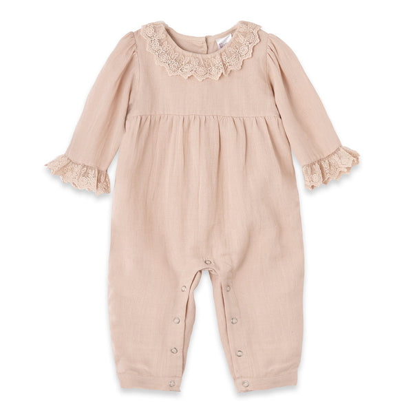 lace-trim-baby-girl-romper-in-soft-beige-rayon-linen-Tesa Babe at Sophia's StyleBaby Girl Clothes-1